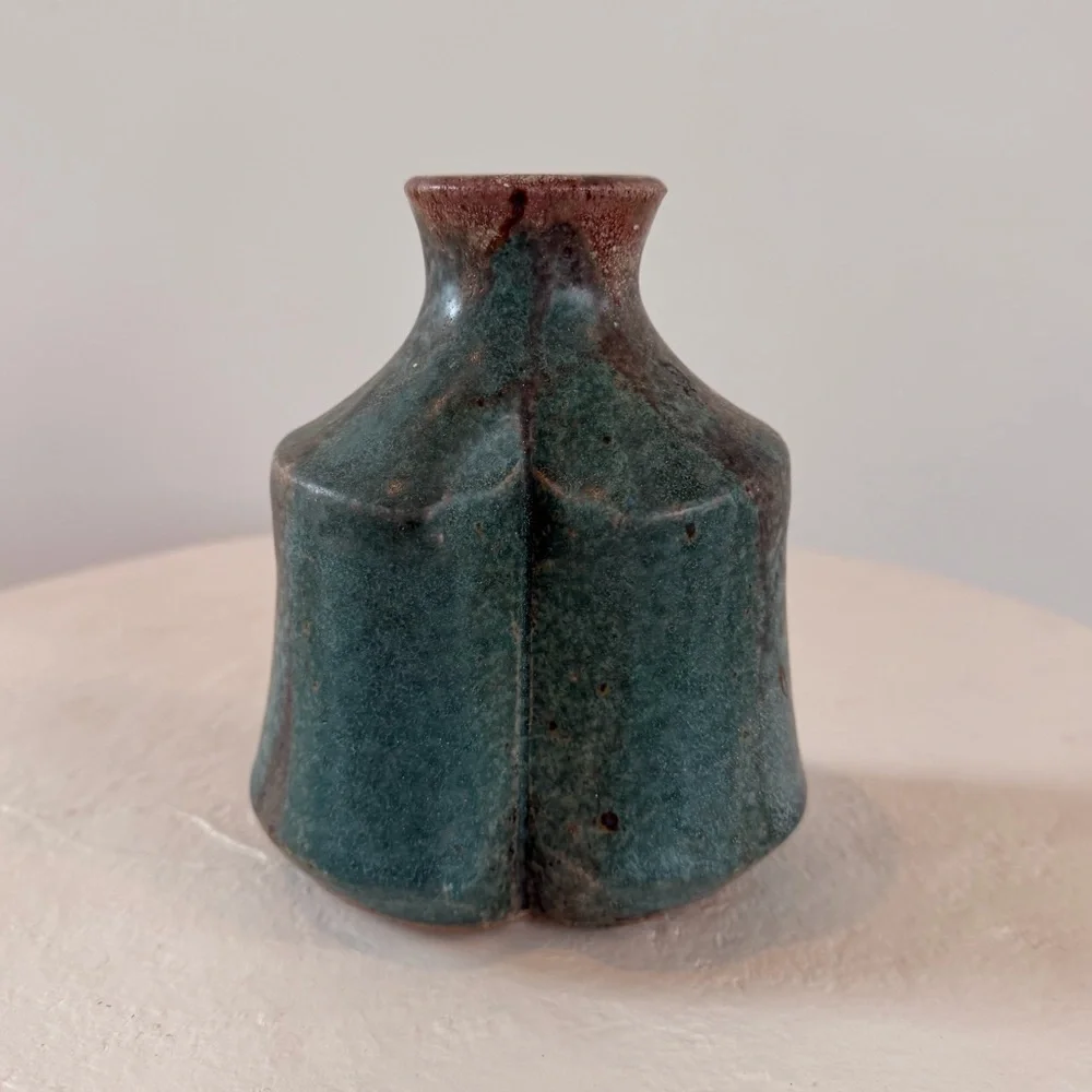 VINTAGE CALIFORNIA STUDIO POTTERY CERAMIC TURQUOISE VASE‎ ORGANIC HANDMADE MCM